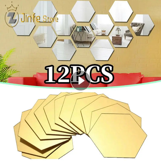 12Pcs Hexagon Acrylic Mirror Wall Stickers Home Decors DIY Removable Mirror Sticker Living-Room Decal Art Ornaments For Home